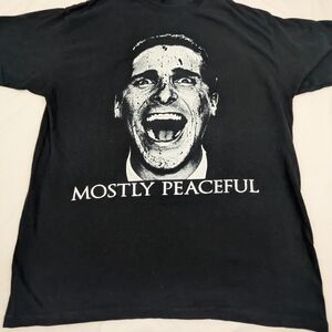 American Psycho Christian Bale Most Peaceful Black Tee Size Large